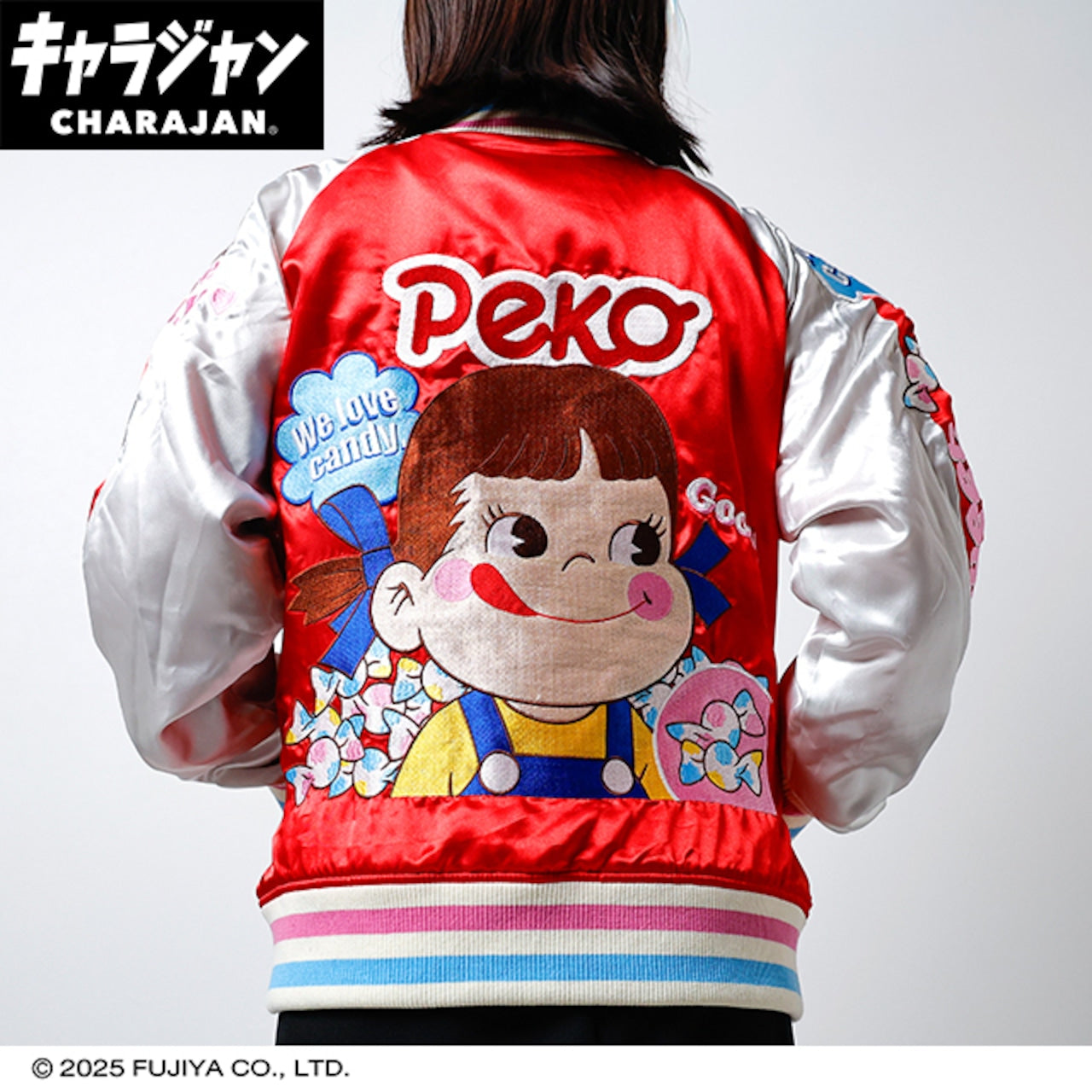 【キャラジャン】Peko&Poko ペコちゃん ラブキャンディ スカジャン （Lサイズ）