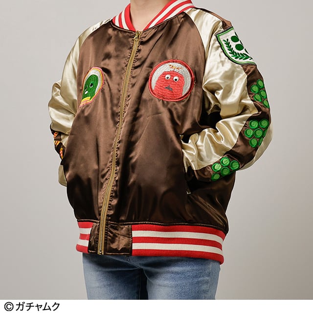 [Character Genre] Gachapin & Mukku Gachapin & Mukku Retro Brown Beige Souvenir Jacket (Size L)
