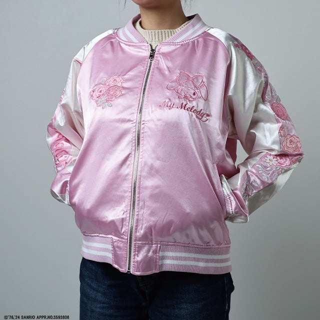 [Character Jacket] Sanrio My Melody Lace Pink Rose Sukajan (L Size)