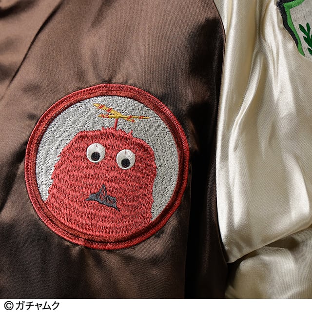 [Character Genre] Gachapin & Mukku Gachapin & Mukku Retro Brown Beige Souvenir Jacket (Size L)